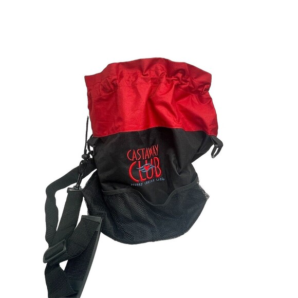 Disney Cruise Line Castaway Club Canvas Red Black Beach Tote Bag Draw String - Picture 1 of 16